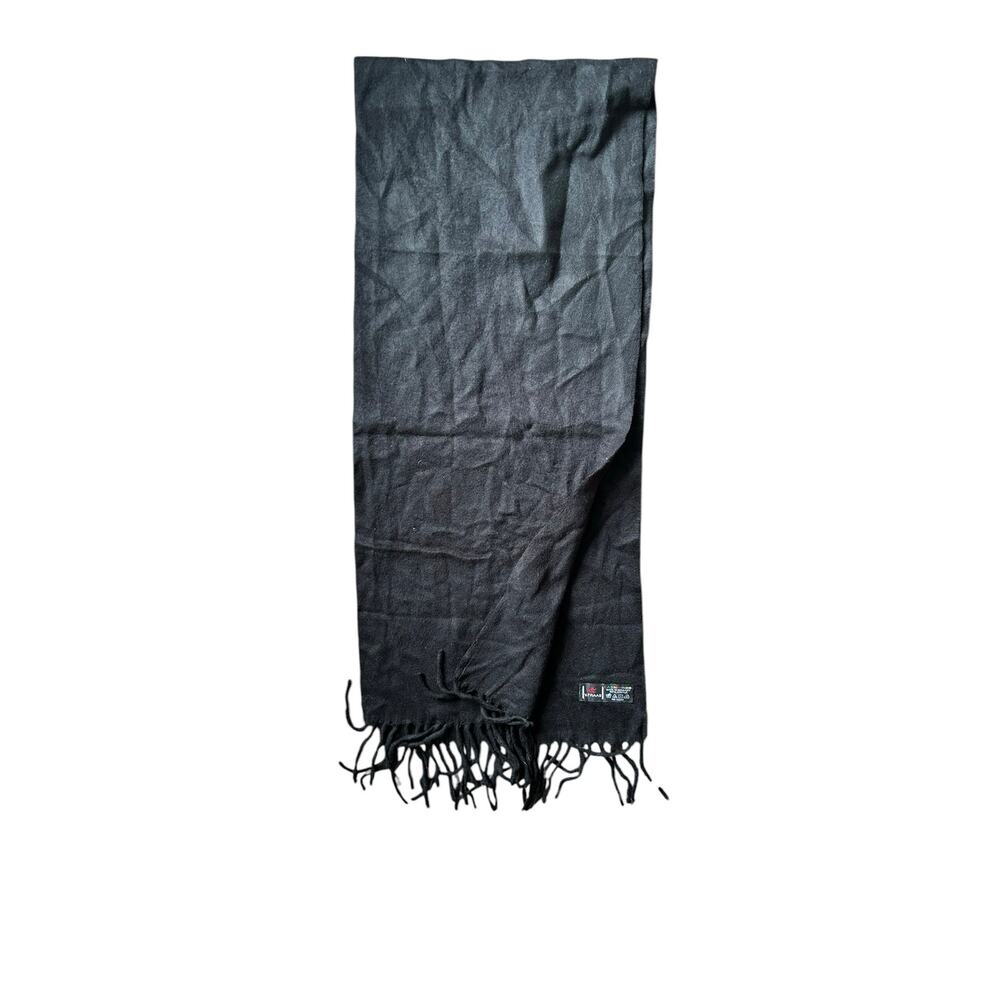 V. Fraas Cashmink Black Fringe Scarf – Made in Germany, Soft Luxury Knit, 52”